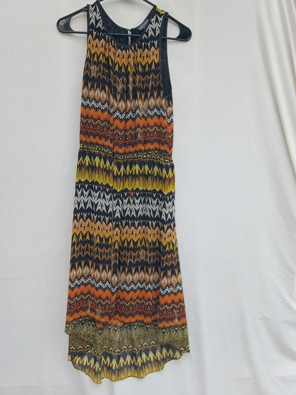 Vince Camuto Sleeveless Zigzag Midi Dress in Black, Orange, Yellow